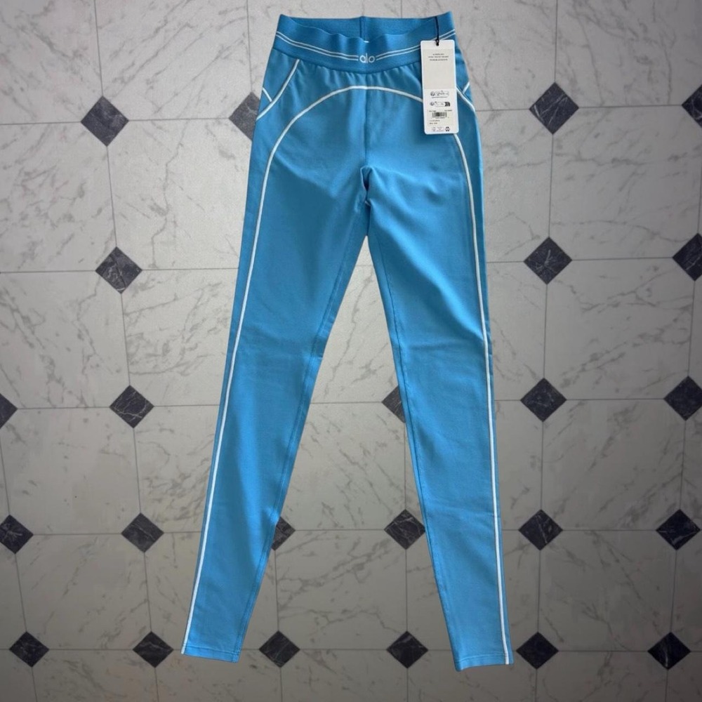 Alo Airbrush High Waist Legging Azure Blue White Trim SIZE S